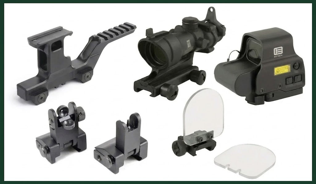 Airsoft Optics/Iron Sights + Optic Accessories