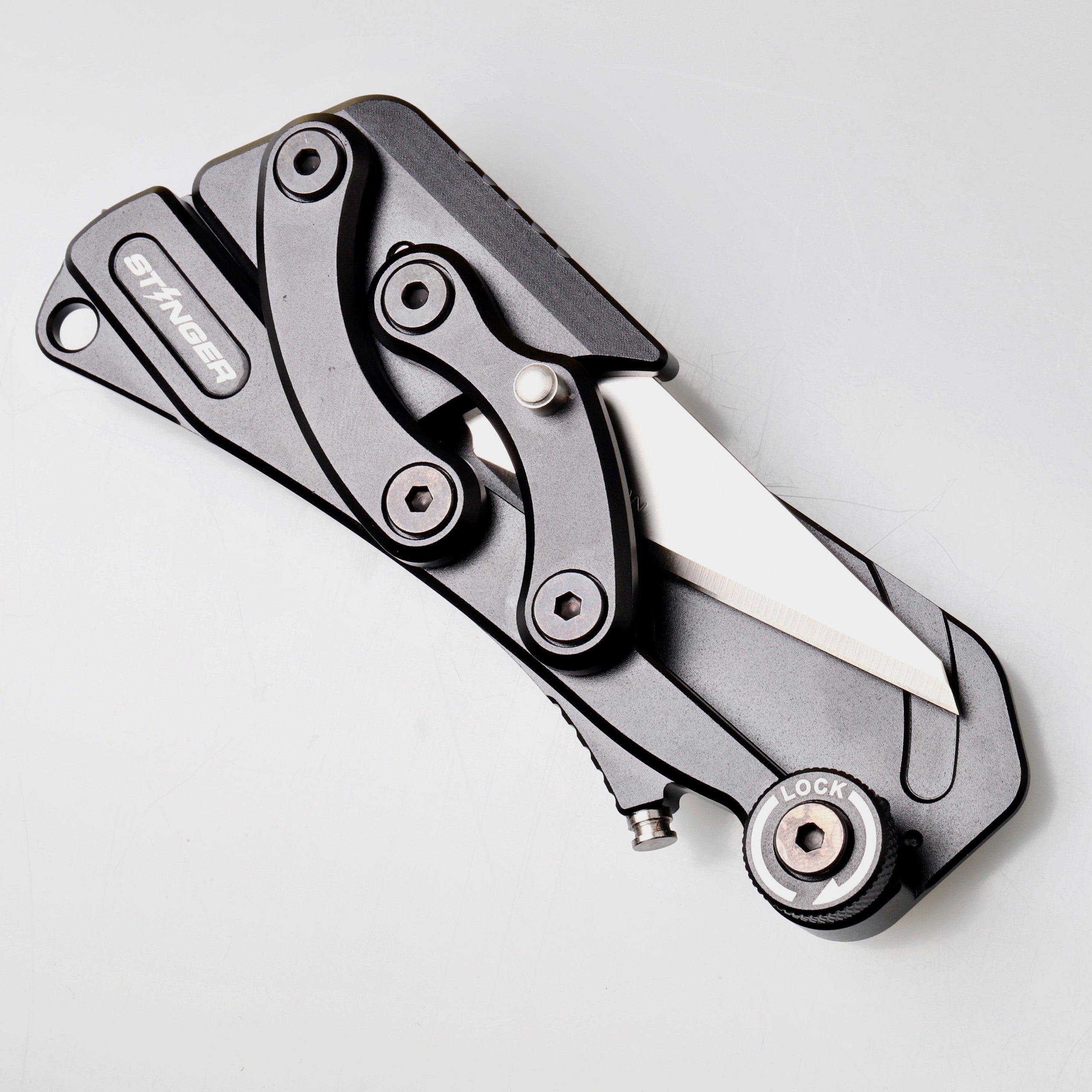 Stinger Olfa Evolution Edge with Leather Pouch, Folding Pocket Utility - Matte Black