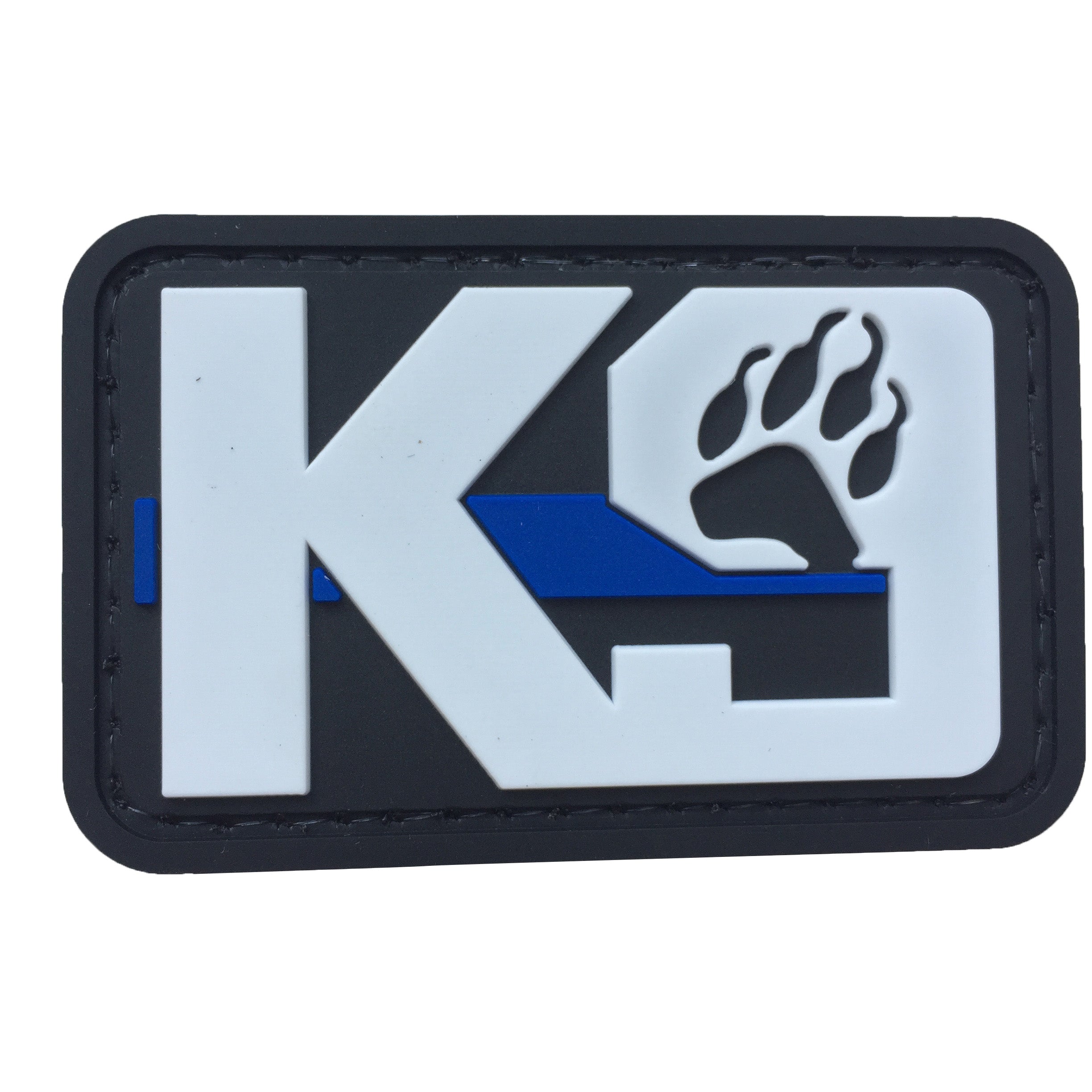 K9 Paw with Blue Line PVC Patch White