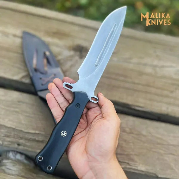 Handmade Sheepsfoot Blade Hunting Knife with Custom Cowhide leather sheath-0331