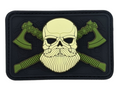 Viking Skull With Cross Axes - Green PVC Patch