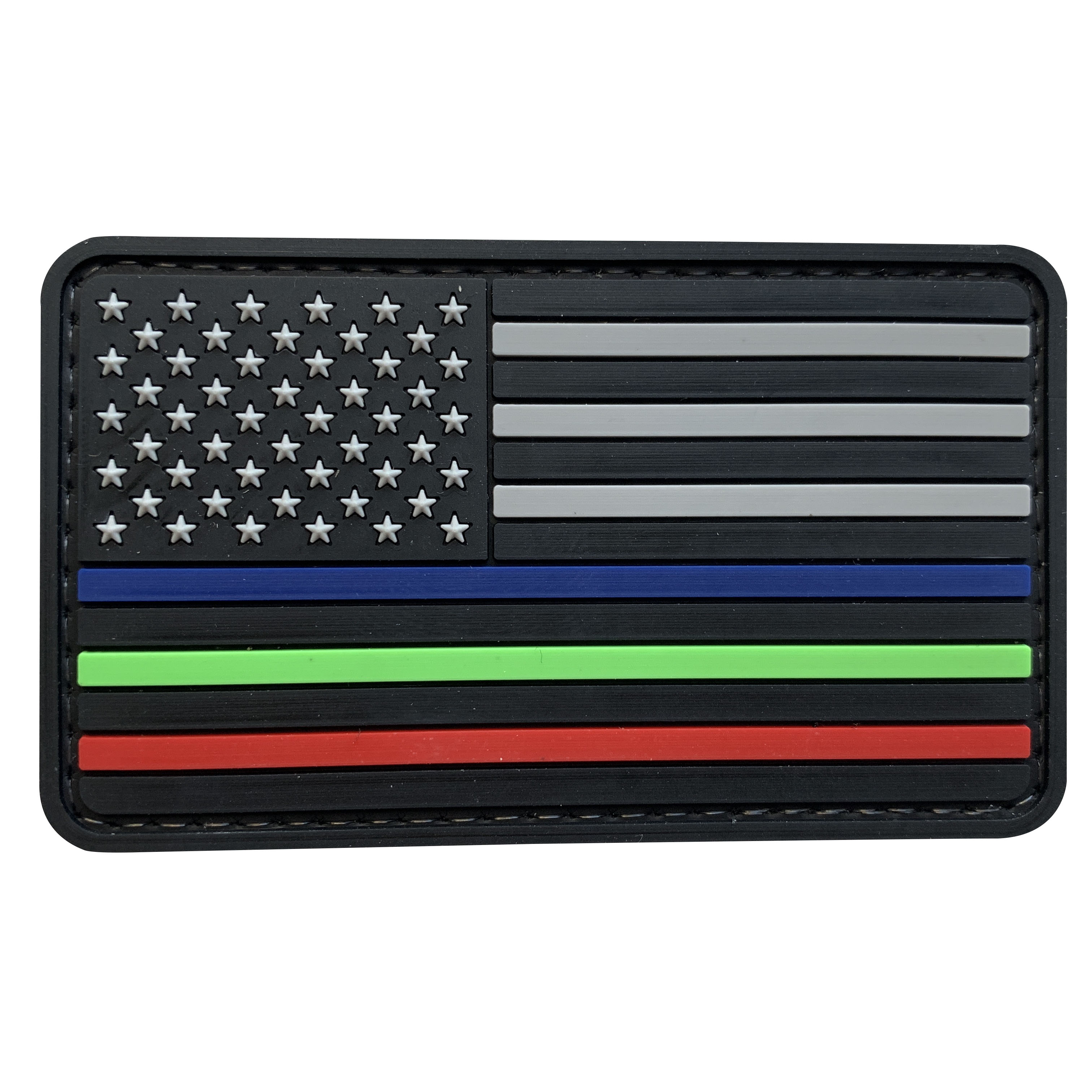 US Flag Forward PVC Patch with Thin Blue and Green and Red Line
