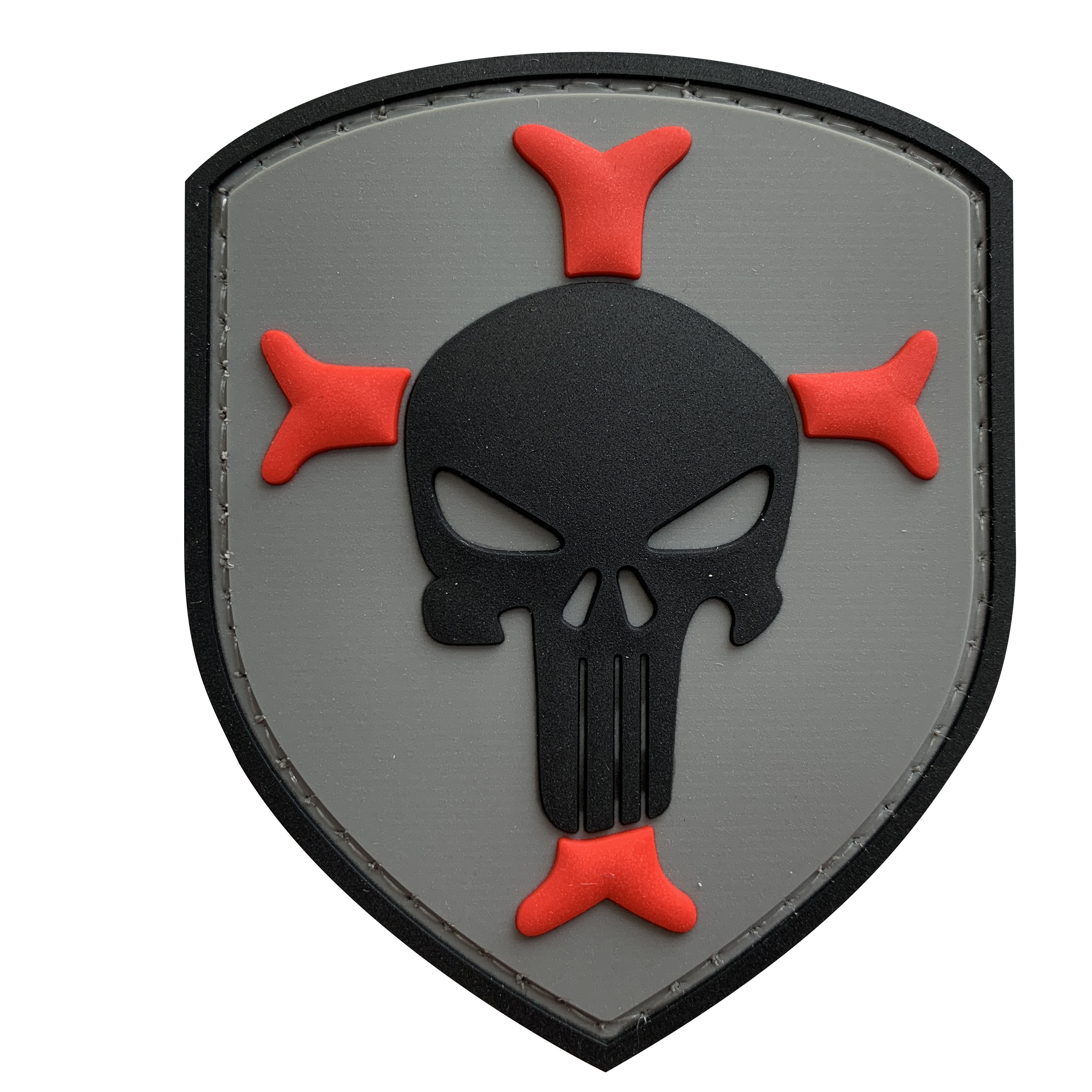 Knights Templar Cross Crusaders with Skull in Middle PVC Patch Gray