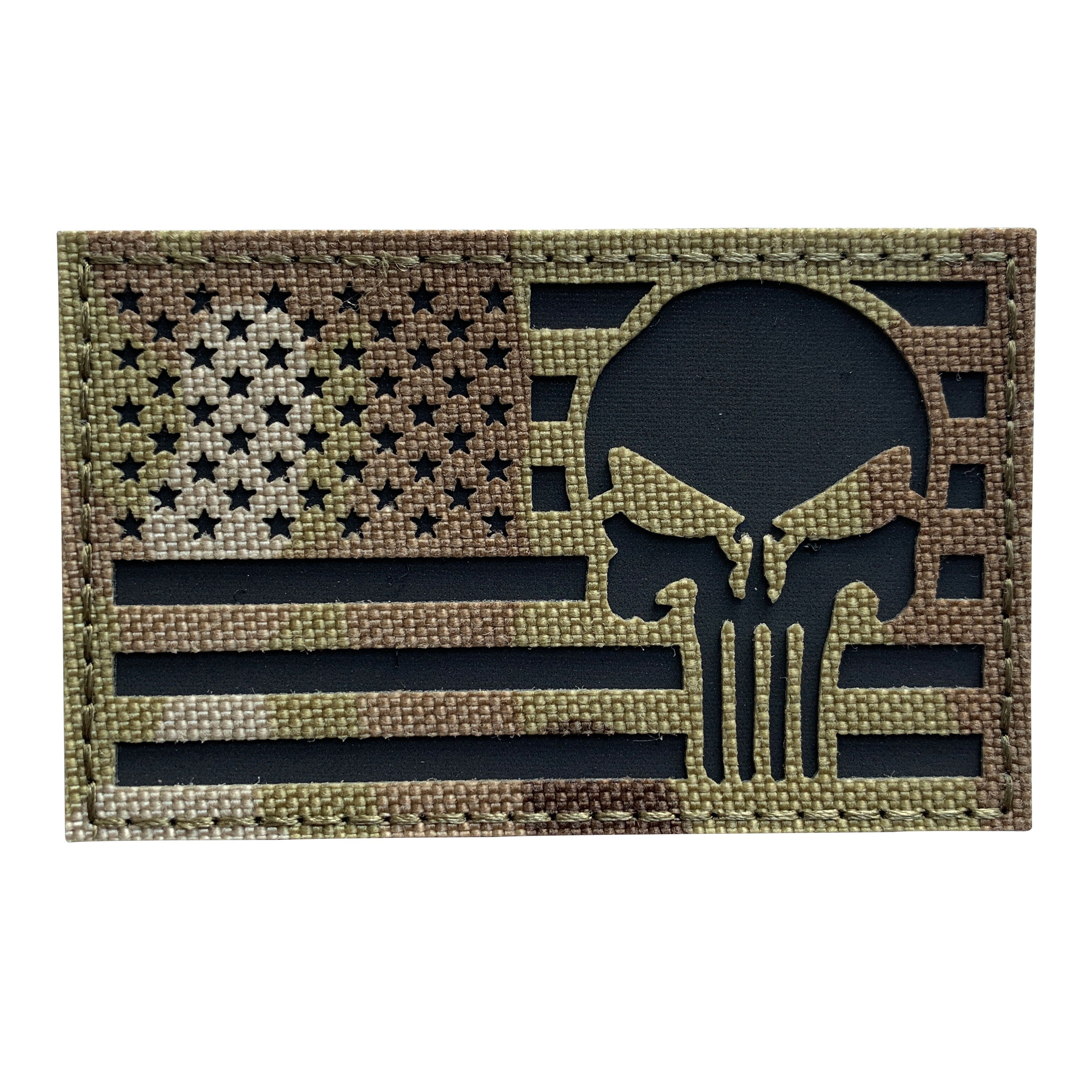 Reflective Fabric US Flag with Skull Multicam