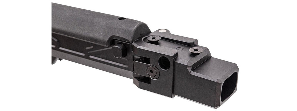 Atlas Custom Works Adjustable Telescopic Folding Stock w/ 4 Position Cheek Riser for GHK AKM V3 GBBR Airsoft Rifles - (Black)