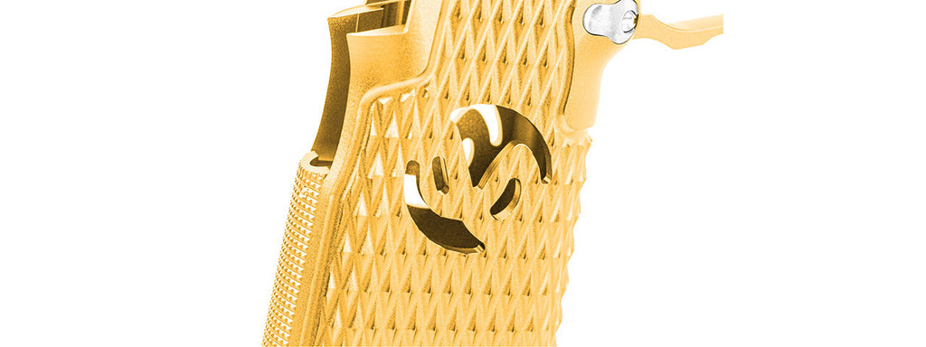 Atlas Custom Works CNC Aluminum Type 9 Grip Kit w/ Magwell Trigger Guard/Housing for Tokyo Marui Hi Capa GBBP Airsoft Pistols - (Gold)