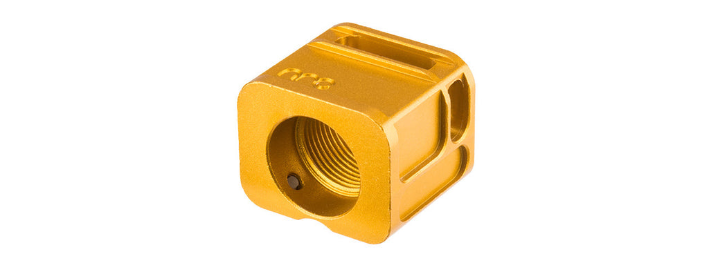 ATLAS CUSTOM WORKS 14MM CCW AIRSOFT X-OUT M COMPENSATOR FOR G SERIES GBB PISTOLS (GOLD)