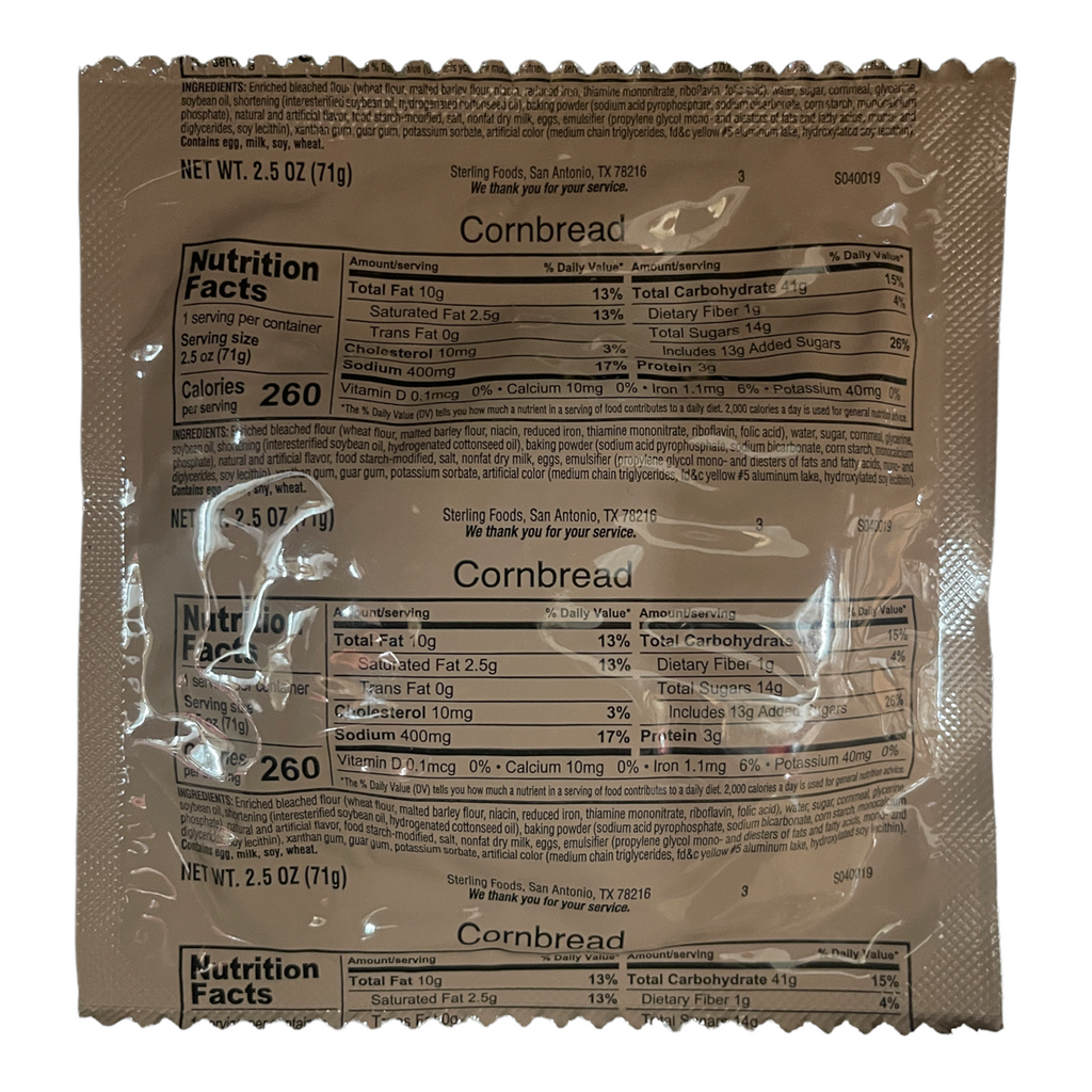 BULK MRE Bread - 100 packs of Cornbread (Trans Fat Free)