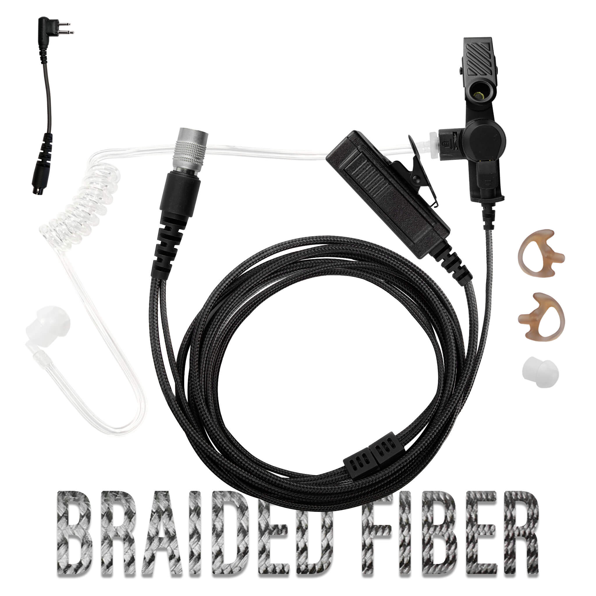 Tactical Braided Fiber Mic & Tube Earpiece Kit w/ Quick Disconnect (Hirose) Connector - Yaesu 2 Pin: FT-65, FT25, FT-4XR, FT-4VR