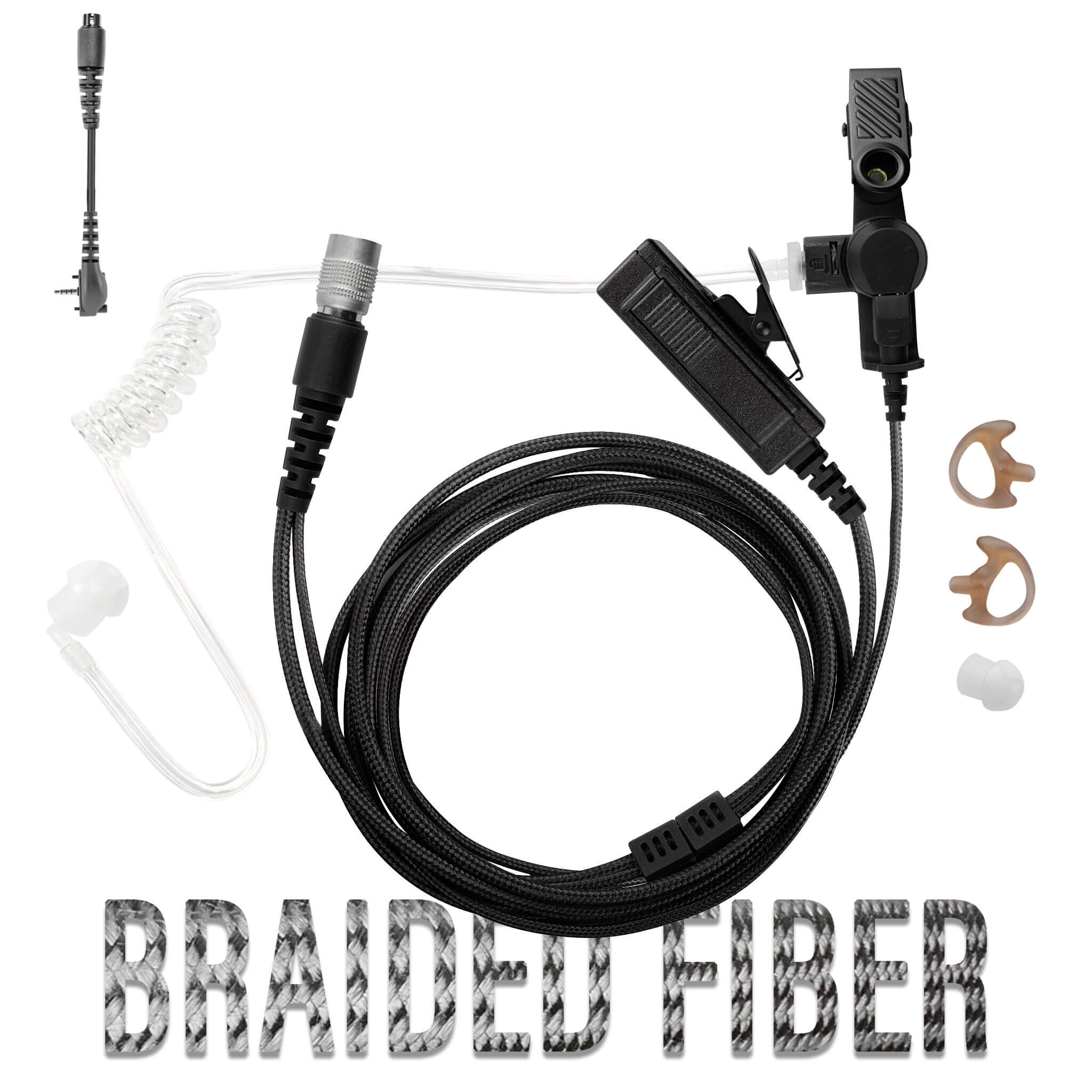 Tactical Braided Fiber Mic & Tube Earpiece Kit w/ Quick Disconnect (Hirose) Connector - Vertex: 1 Pin w/ Security Screws