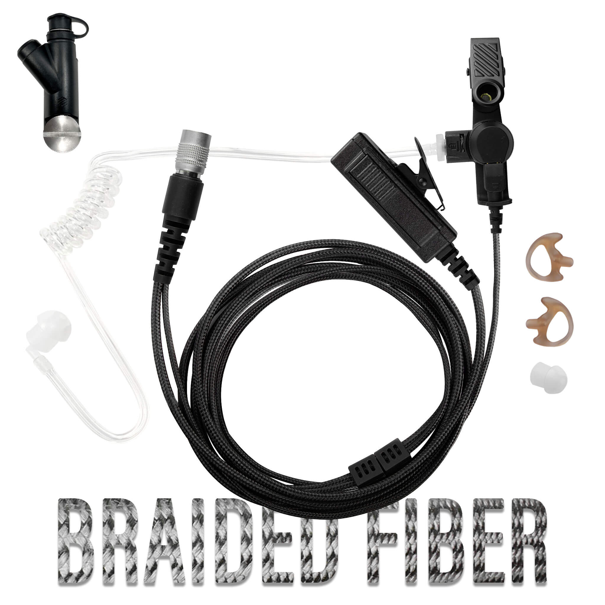 Tactical Mic & Earpiece Braided Fiber Kit w/ Quick Disconnect (Hirose) Connector - Harris: XL-150/P, XG-100/P, XL-185/P/Pi, XL-200/P/Pi, XL-400