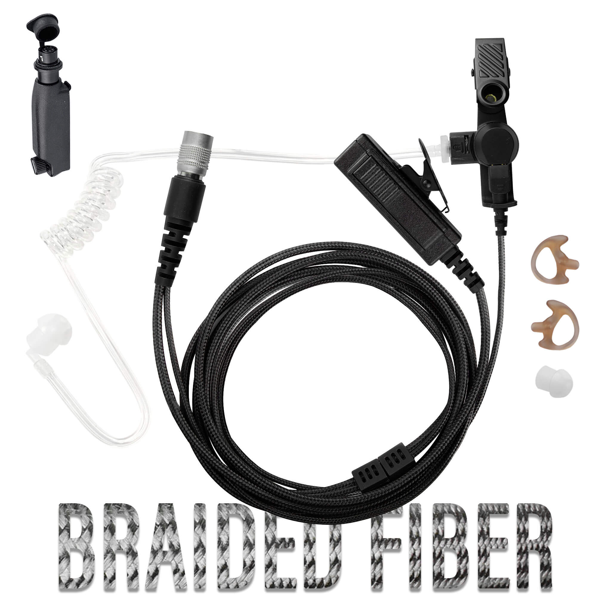Tactical Braided Fiber Mic & Tube Earpiece Kit w/ Quick Disconnect (Hirose) Connector - Sepura Tetra STP8000, STP9000, SBP/SCP/SEP8000, SC20, SC21 & more