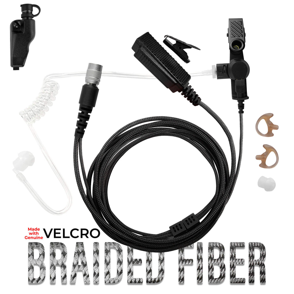 Velcro Tactical Mic & Earpiece Braided Fiber Kit w/ Quick Disconnect (Hirose) - Kenwood Multi-Pin TK & NX Series