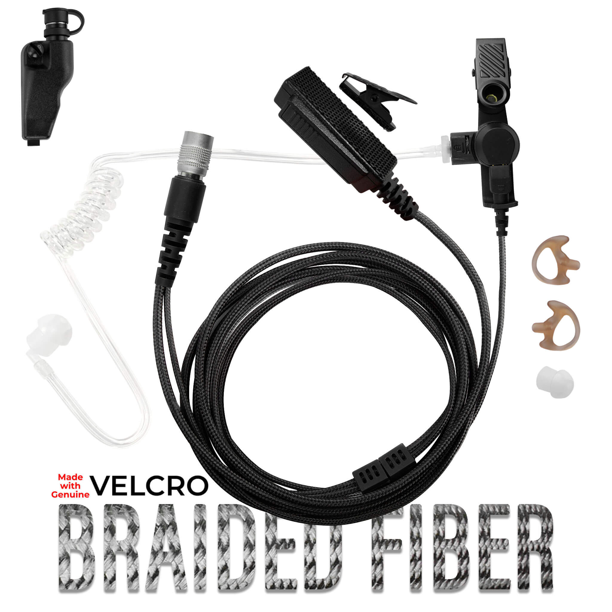 Velcro Tactical Mic & Earpiece Braided Fiber Kit w/ Quick Disconnect (Hirose) - Kenwood Multi-Pin TK & NX Series