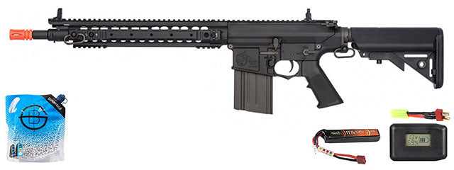 Ares Sr25 Ris Sniper Airsoft Aeg Rifle - Battery/Adapter/Charger Combo - (Black)