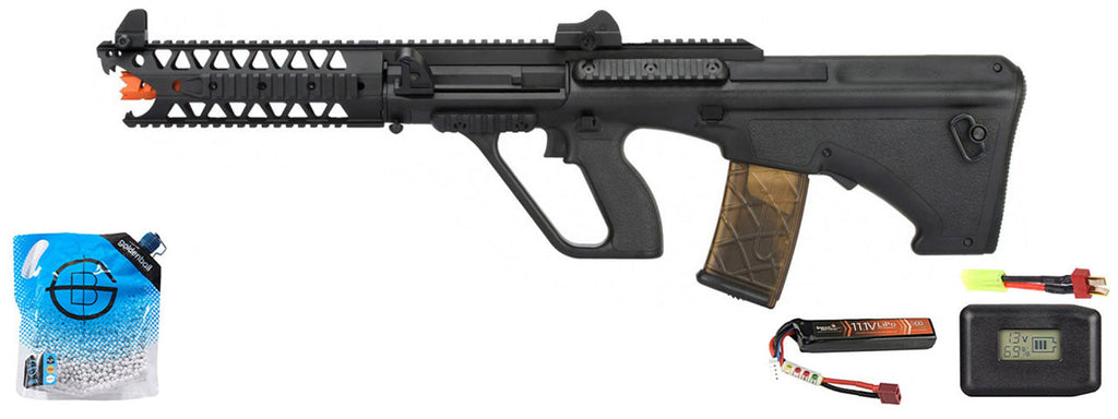Army Armament Aug 9 Raptor Polymer Aeg Airsoft Rifle - Battery/Adapter/Charger Combo - (Black)