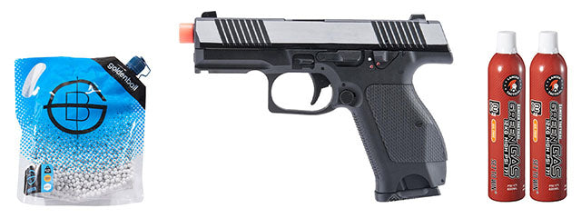 Kizuna Works KW-15k Gas Blowback Airsoft Pistol - Green Gas Combo - (Chrome/black)