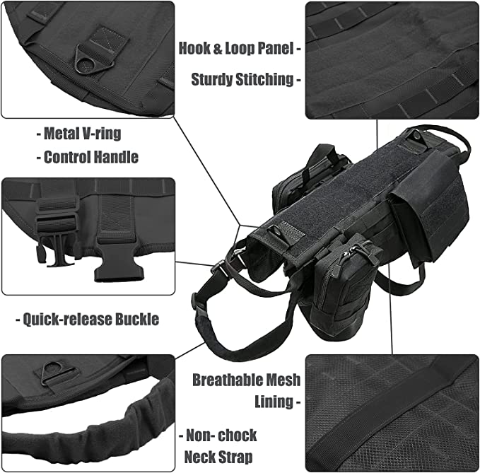 Tactical K9 Harness - Full Size - Black