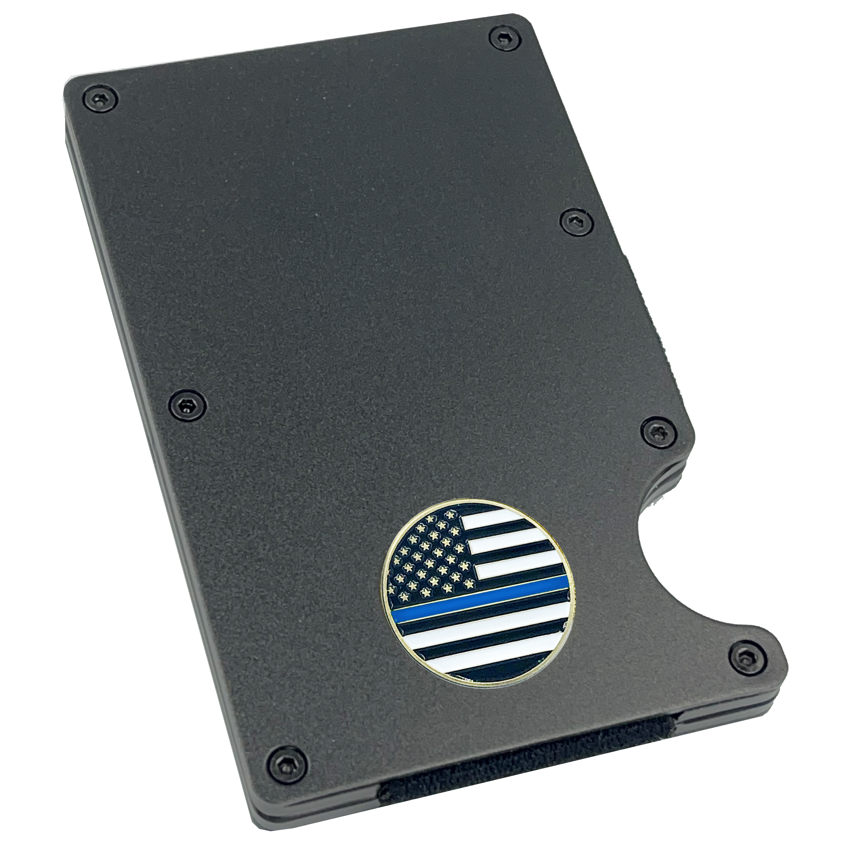 EL3-012 Police Thin Blue Line Wallet Money Clip RFID Blocking Front Pocket Wallet Premium Minimalist Wallets for Men Minimalist Slim Credit Card Holder Business Card Holder Mens Aluminum Metal Wallet