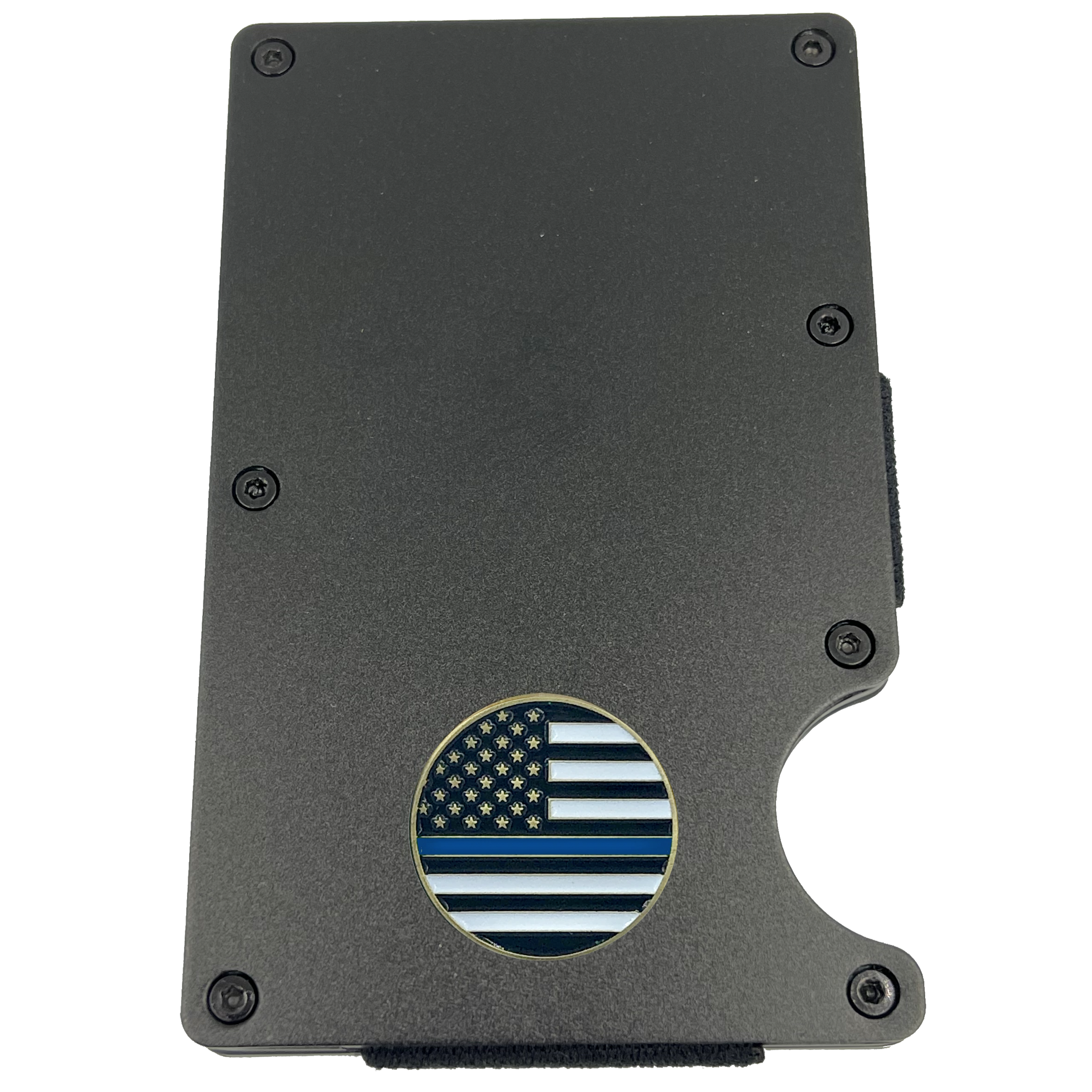 EL3-012 Police Thin Blue Line Wallet Money Clip RFID Blocking Front Pocket Wallet Premium Minimalist Wallets for Men Minimalist Slim Credit Card Holder Business Card Holder Mens Aluminum Metal Wallet