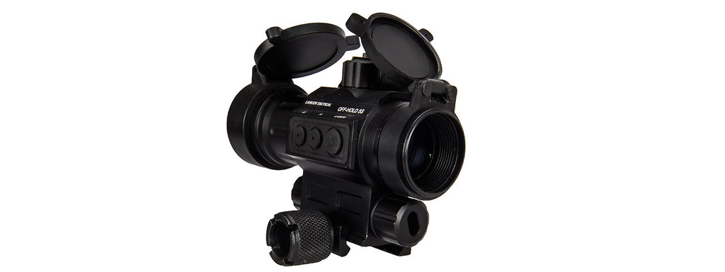 Lancer Tactical HD30L 1x30mm Green & Red Dot Sight with Red Laser Sight 2 MOA Red Dot Scope with Flip Up Lens Caps (Black)