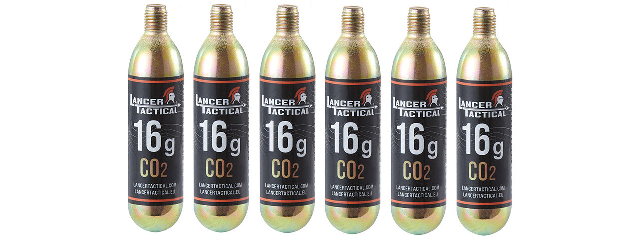 Lancer Tactical High Pressure 16 Gram CO2 Cartridges for Airsoft / Airguns (Pack of 6)