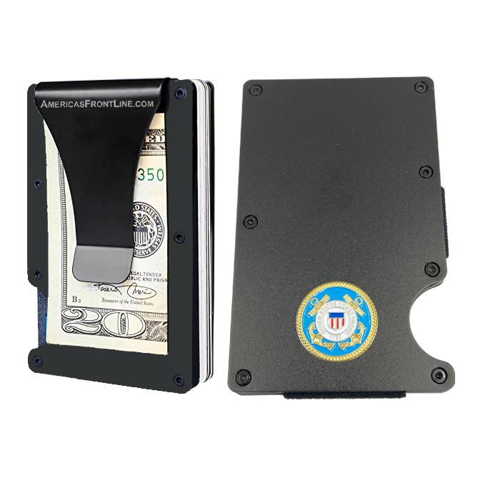 discontinued EL3-010 US Coast Guard Wallet USCG Coastie Money Clip RFID Blocking Front Pocket Wallet Premium Minimalist Wallets for Men Minimalist Slim Credit Card Holder Business Card Holder Mens Aluminum Metal Wallet Semper Paratus