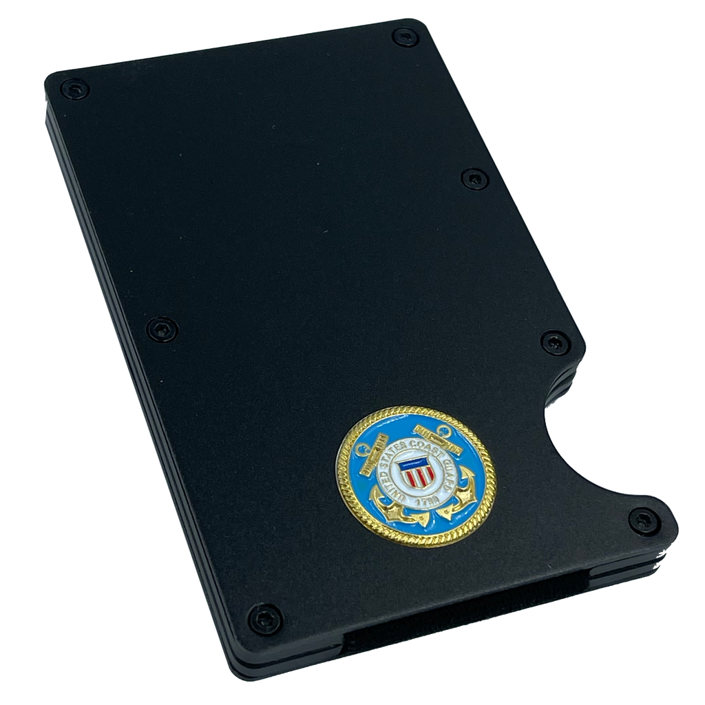 discontinued EL3-010 US Coast Guard Wallet USCG Coastie Money Clip RFID Blocking Front Pocket Wallet Premium Minimalist Wallets for Men Minimalist Slim Credit Card Holder Business Card Holder Mens Aluminum Metal Wallet Semper Paratus