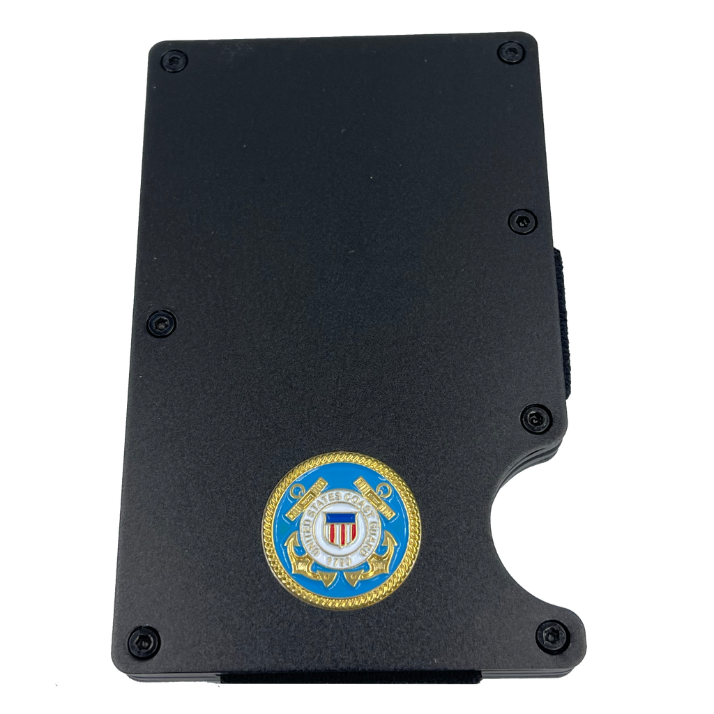 discontinued EL3-010 US Coast Guard Wallet USCG Coastie Money Clip RFID Blocking Front Pocket Wallet Premium Minimalist Wallets for Men Minimalist Slim Credit Card Holder Business Card Holder Mens Aluminum Metal Wallet Semper Paratus