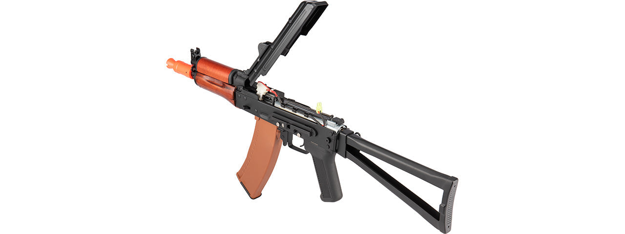 Double Bell AK74U AEG Airsoft Rifle w/ Folding Triangle Stock TYPE B (BLACK / WOOD)
