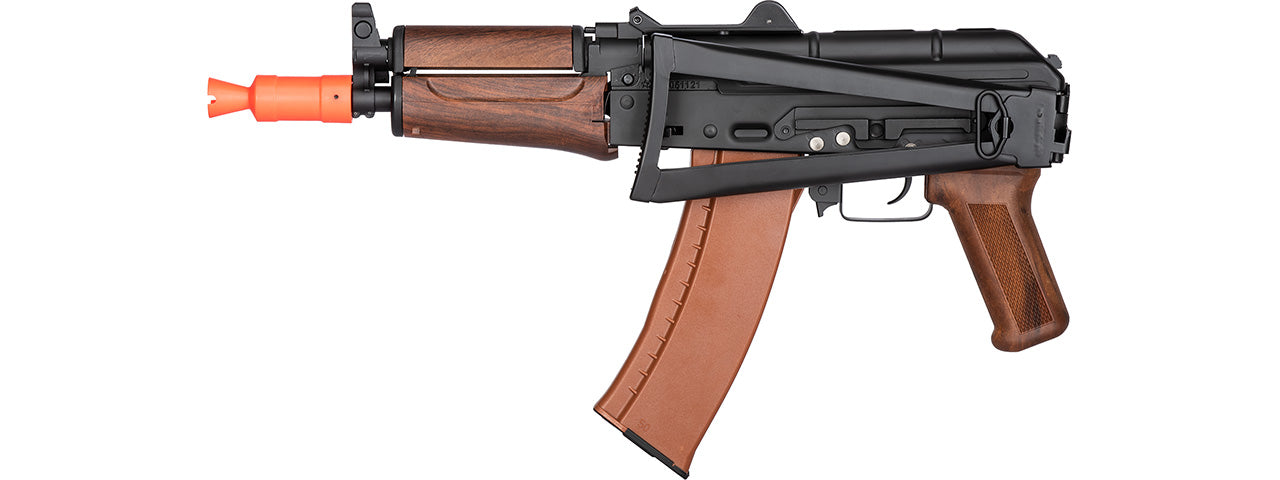 Double Bell AK74U AEG Airsoft Rifle w/ Folding Triangle Stock (BLACK / FAUX WOOD)