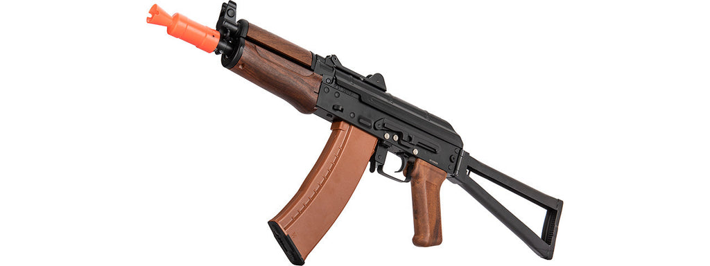 Double Bell AK74U AEG Airsoft Rifle w/ Folding Triangle Stock (BLACK / FAUX WOOD)