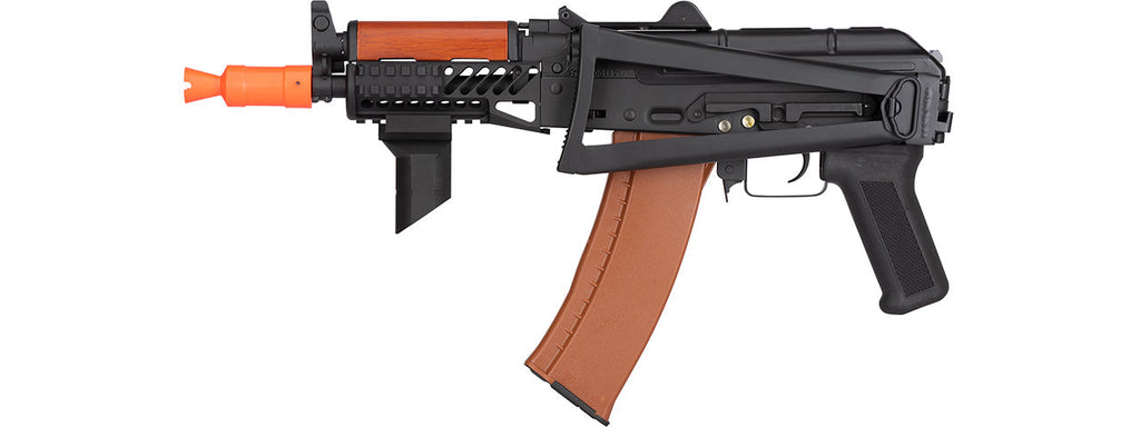 Double Bell AK74U AEG Airsoft Rifle w/ Folding Wire Stock (BLACK / WOOD)