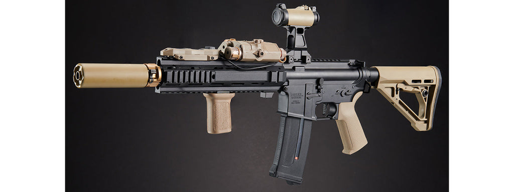 Custom Black Knight - Lancer Tactical Gen 4 L119A2 M4 Full Metal Airsoft Rifle - (Black/Tan)