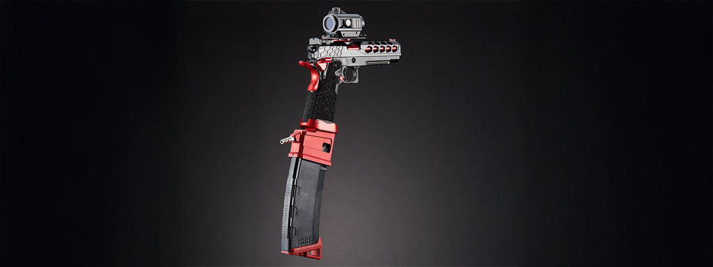 Custom Lancer Tactical LAMIA - Stryk Hi-Capa 5.1 Gas Blowback Airsoft Pistol - (Black/Red)