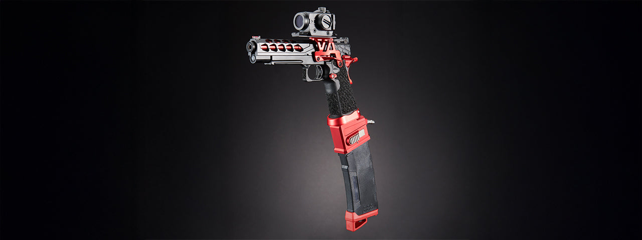 Custom Lancer Tactical LAMIA - Stryk Hi-Capa 5.1 Gas Blowback Airsoft Pistol - (Black/Red)
