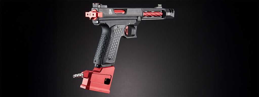 Custom Lancer Tactical RED RACER - Tandemkross CTHULHU Gas Blow Back Pistol - (Red/Black)