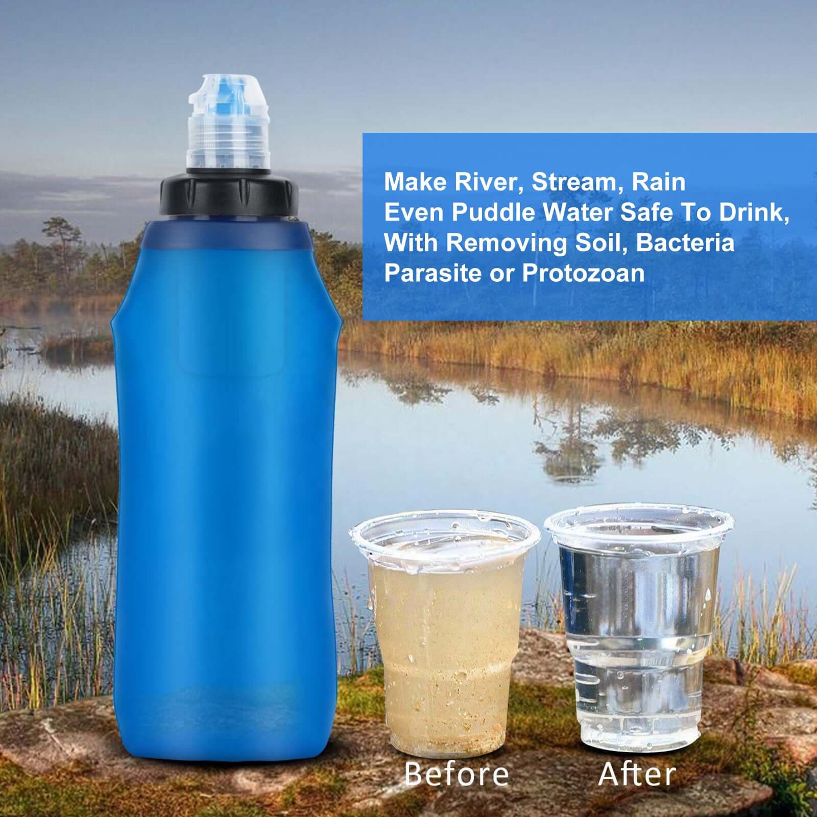 Collapsible Water Filter Bottle – 600 ml HygieniSafe®