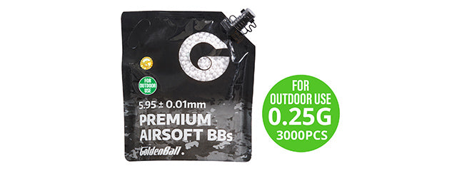GoldenBall 3000 Round .25G Premium Grade Outdoor BBs - (White)
