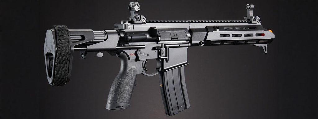 Golden Eagle GBBR Airsoft Rifle w/ 11 M LOK Handguard and Mock Amplifier - (Black)
