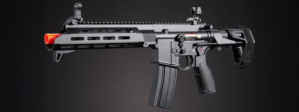 Golden Eagle GBBR Airsoft Rifle w/ 11 M LOK Handguard and Mock Amplifier - (Black)