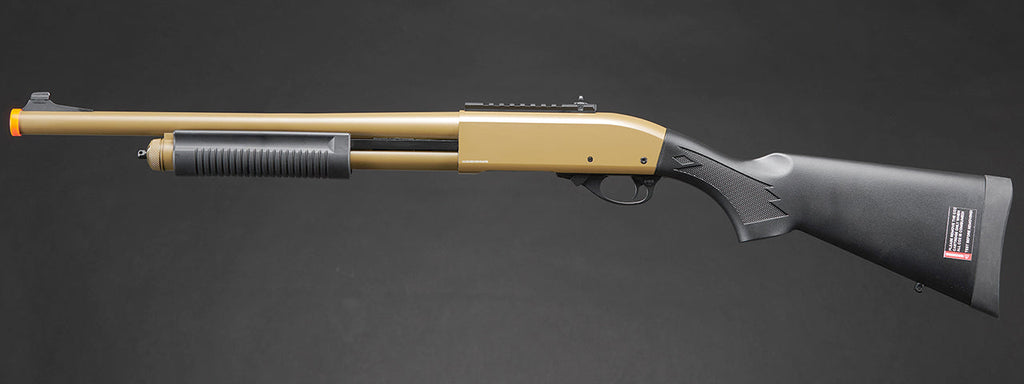 Golden Eagle M8870 3/6-Shot Pump Action CO2 Gas Airsoft Shotgun w/ Ghost Ring Iron Sights - (Tan)