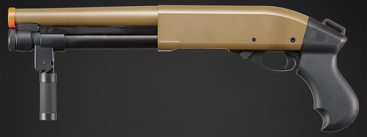 Golden Eagle M8876 3/6-Shot Pump Action Gas Airsoft Sawed-Off Shotgun w/ Forend Handle - (Tan)