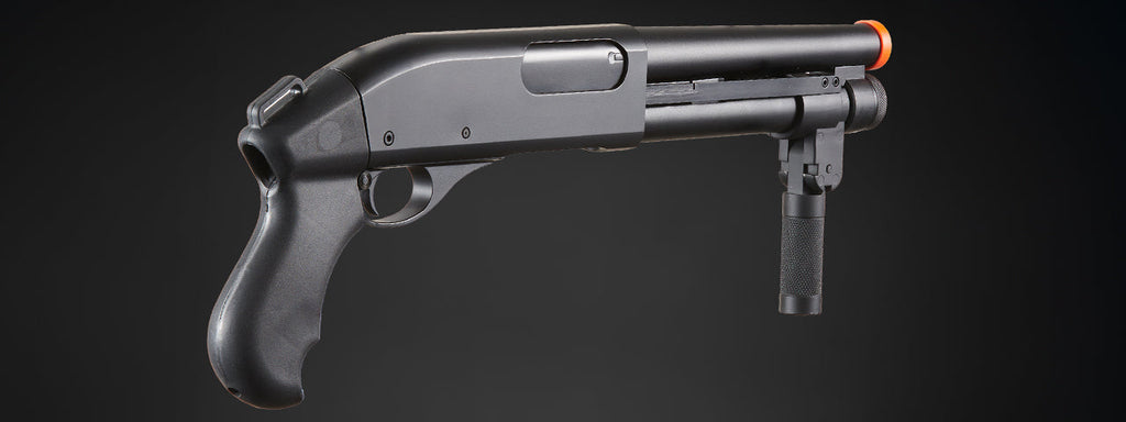 Golden Eagle M8876 3/6-Shot Pump Action Gas Airsoft Sawed-Off Shotgun w/ Forend Handle - (Black)