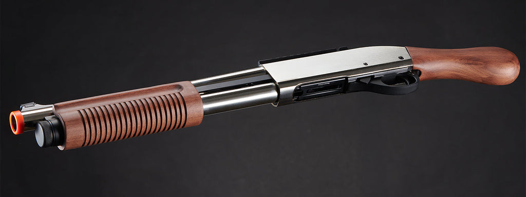Golden Eagle M8877 3/6-Shot Pump Action Gas Airsoft Sawed-Off Shotgun - (Silver/Wood)