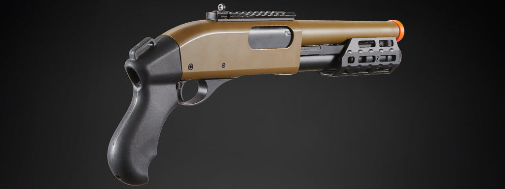 Golden Eagle M8879 3/6-Shot Pump Action Gas Airsoft Sawed-Off Shotgun w/ M-LOK Forend - (Tan)