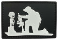 Military Soldier Kneeling at Grave- Remember the Fallen Solider PVC Patch Black and White