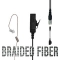 Braided Fiber Tactical Mic & Invisible Series Tubeless Earpiece Complete Kit w/ Quick Disconnect (Hirose) - Sonim XP5, XP5plus, XP5s, XP8, XP10, SoftBank