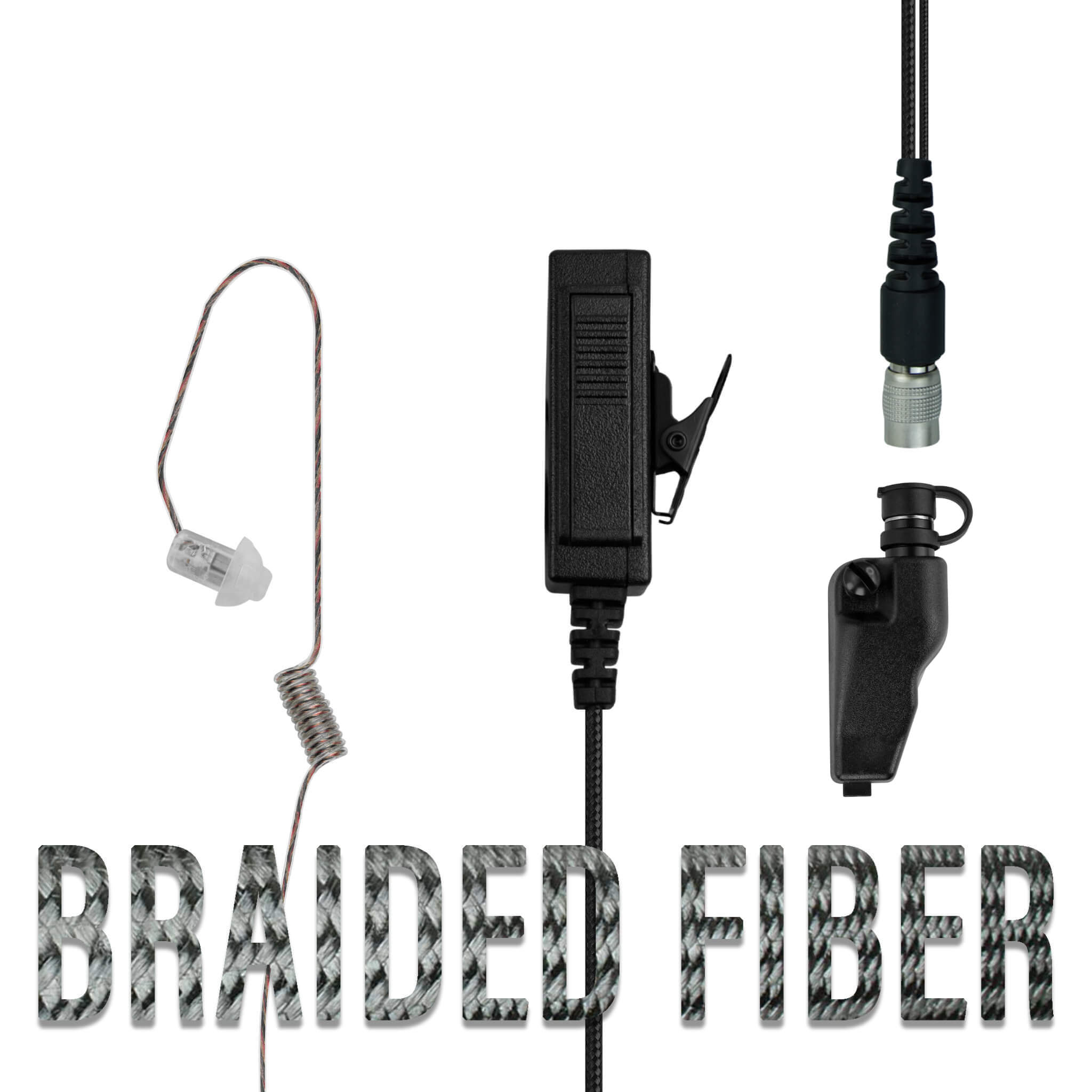 Braided Fiber Tactical Mic & Invisible Series Tubeless Earpiece Complete Kit w/ Quick Disconnect (Hirose) - EF Johnson VP5000 VP6000 VP8000 Series