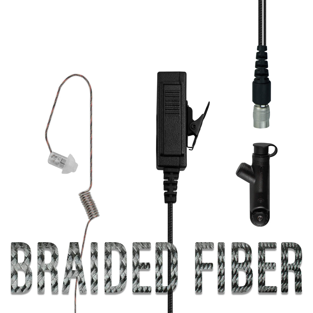 Braided Fiber Tactical Mic & Invisible Series Tubeless Earpiece Complete Kit w/ Quick Disconnect (Hirose) - Motorola R7, MXP600, ION & N Series